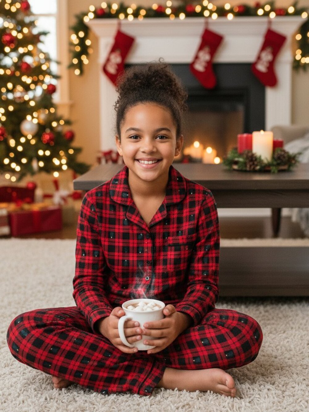Jaclyn Girls Buffalo Check Christmas Tree Pajama Set NWT Size 10